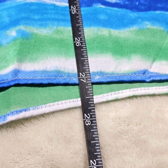 Lauren Ralph Lauren ✦ Blue Green Stripe Blouse ✦ Flowy ¾ Sleeve Tie Accessory - Picture 13 of 15